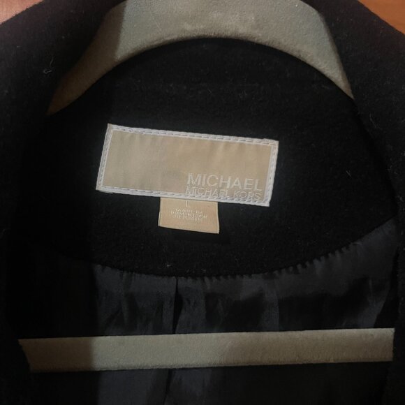 MICHAEL KORS BLACK DOUBLE BREASTED WOOL BLEND NOTCH COLLAR COAT - Picture 3 of 6